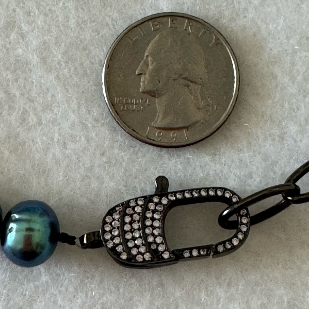 Artisan Black Sterling Silver Gray Pearl Metal Chain Diamond Necklace NEW - Picture 10 of 17